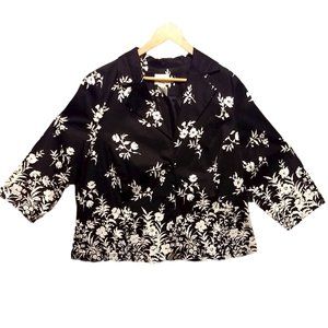 Black White Floral Stretch Lightweight Short Jacket 2X